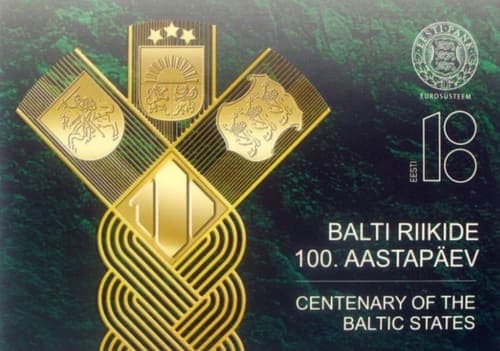 Estonia, Latvia and Lithuania jointly issued a commemorative euro coin with a common design in 2018, celebrating the establishment of the States of Estonia and Latvia and the re-establishment of the State of Lithuania. BU • Card