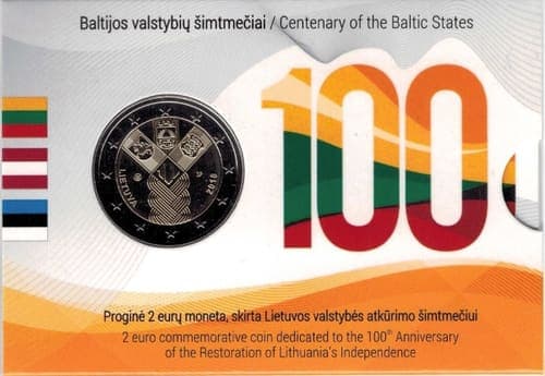 Estonia, Latvia and Lithuania jointly issued a commemorative euro coin with a common design in 2018, celebrating the establishment of the States of Estonia and Latvia and the re-establishment of the State of Lithuania BU • Card