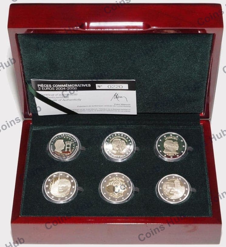 set of 6 commemorative coins from 2004-2008