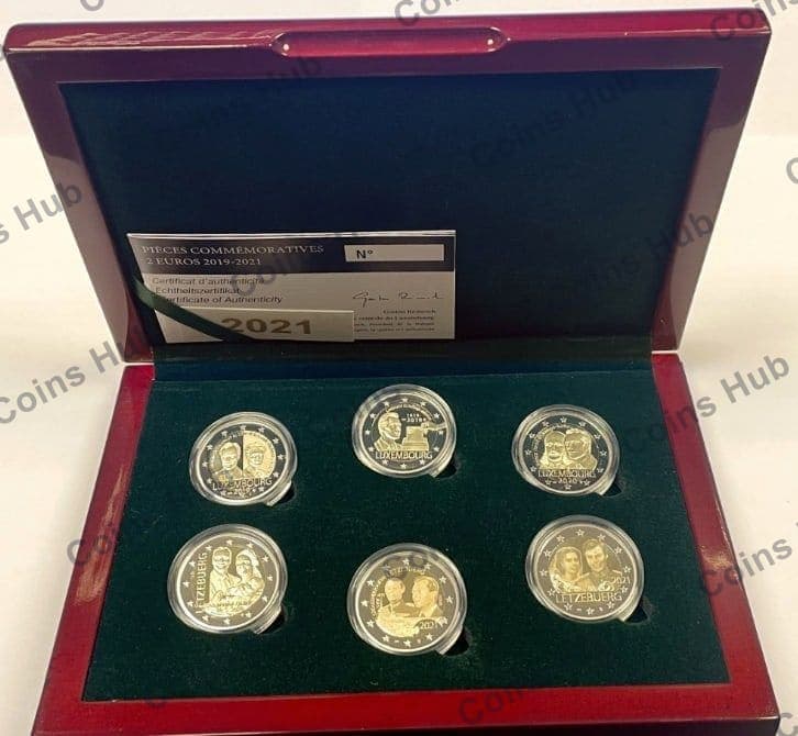set of 6 commemorative 2€ coins from 2019–2021