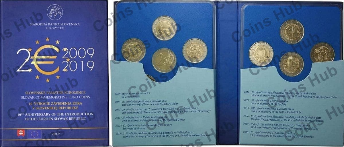 set of 11 commemorative coins 2€ /2009-2019/ + 1 coin 2€ reg. issue